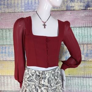 H&M Red sheer sleeve crop top size 2
